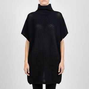 🛑 Sarah Pacini Blue Textured Knit Short Sleeve Turtleneck Tunic - One Size 🇮🇹